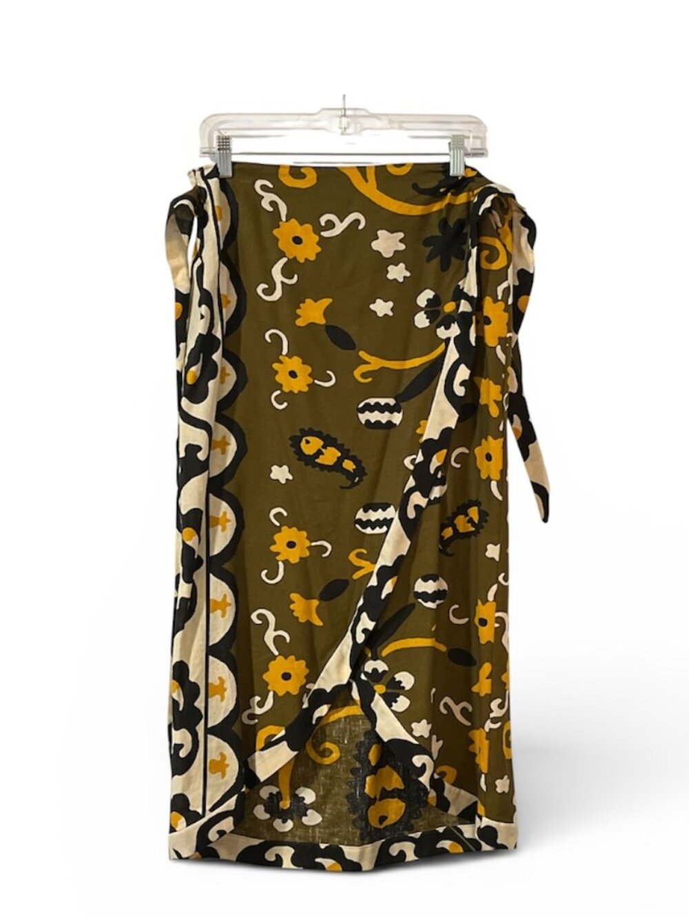 ZARA olive floral print wrap skirt